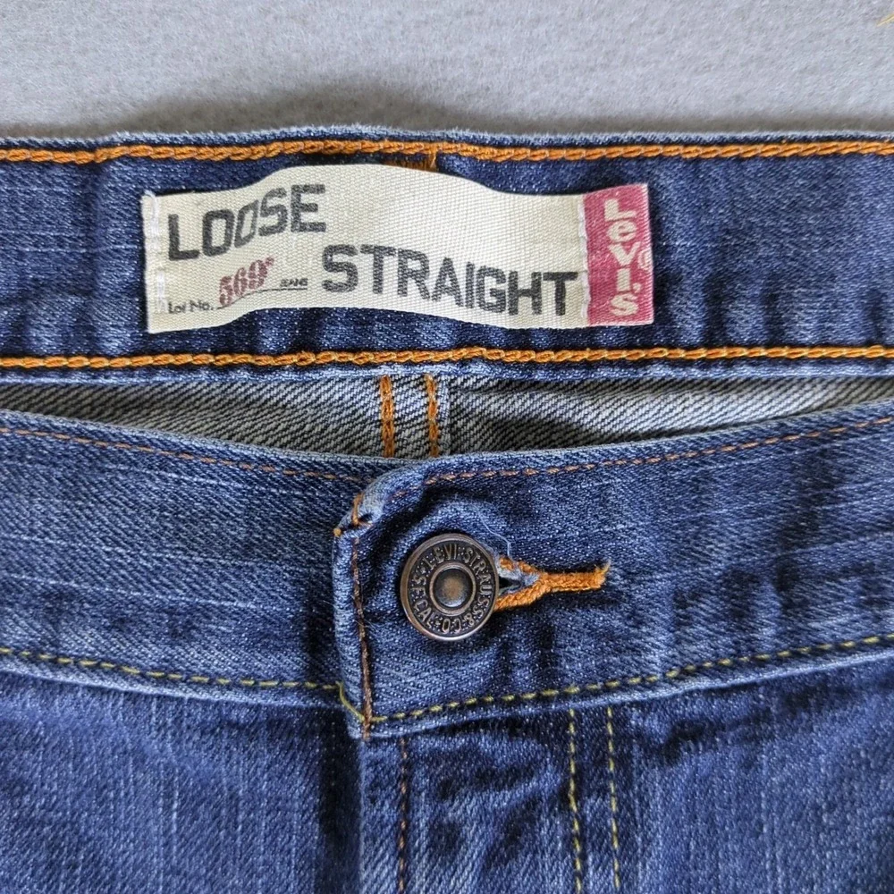 Y2K Levis 569 Jeans Mens 42x30 Blue Medium Wash Denim Loose Straight Relaxed Fit